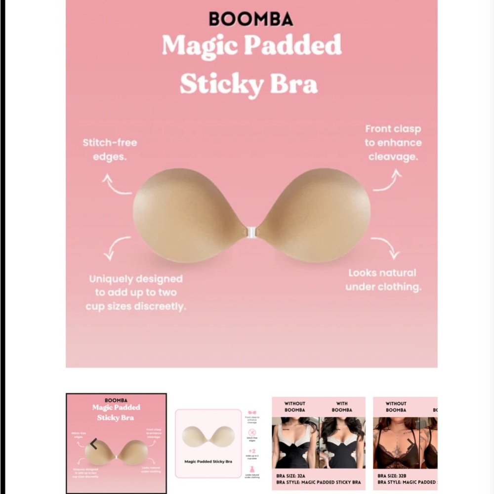 Boomba Magic Padded Sticky Bra - size B color Beige
